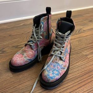 Amazing Charlotte Stone floral brocade zip-up combat boots